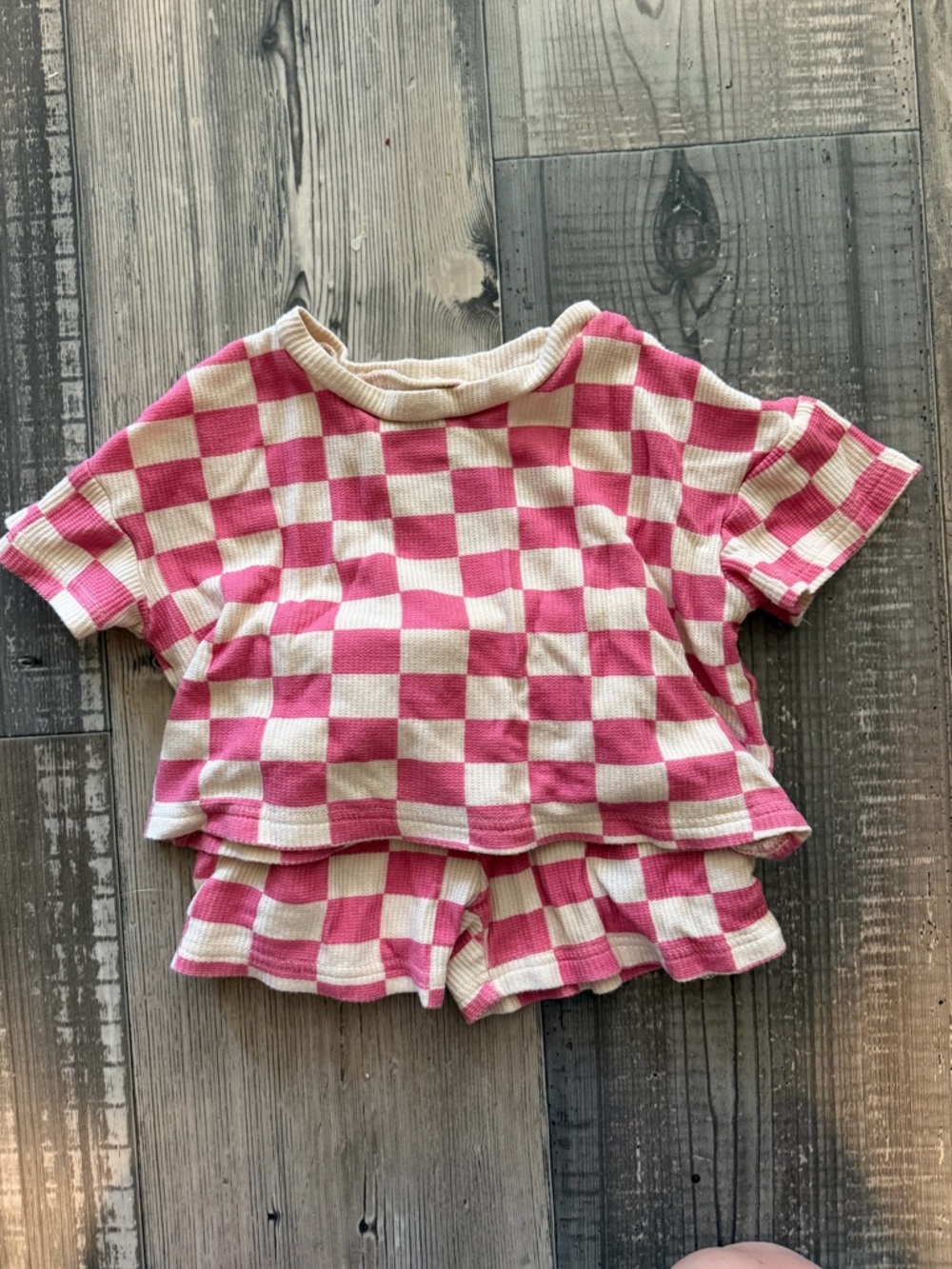 Little One Shop Co Oversized Pink & Cream Checkered Two Piece Set 3-6 months